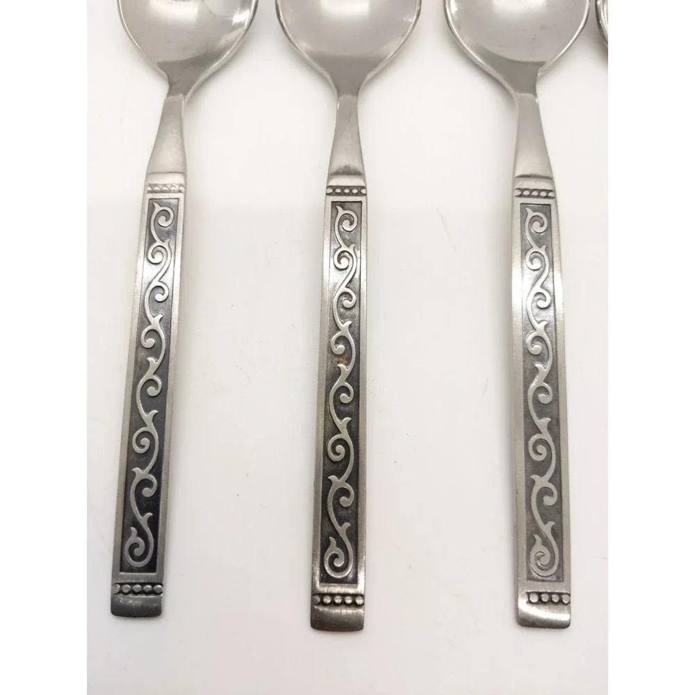 Oneida Spanish Court Teaspoons Set of 5 Silver Stainless Steel Scroll Pattern 6